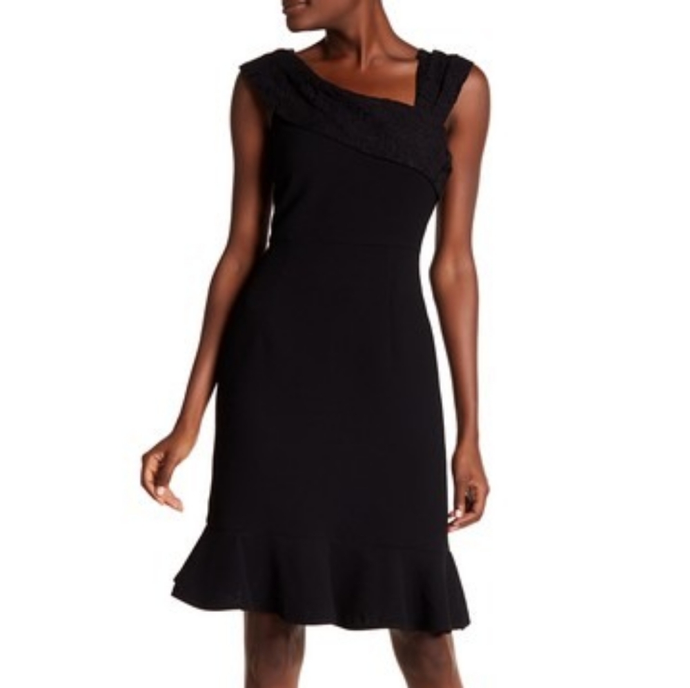 Nanette Lepore Textured Lace Trim Dress Black 14